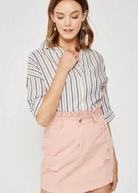 HAYDEN LOS ANGELES Womens Denim Skirt Pink Distressed Paperbag Waist Large